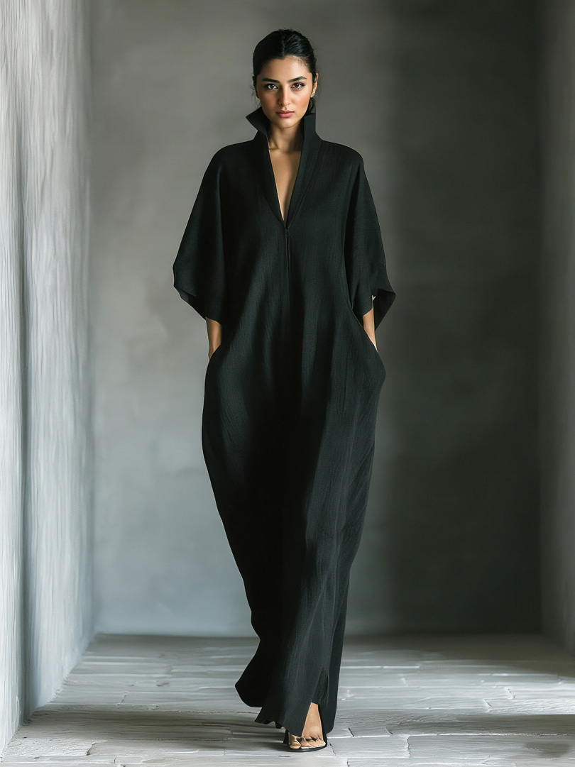 Elegant High-Neck Batwing Sleeve Maxi Dress