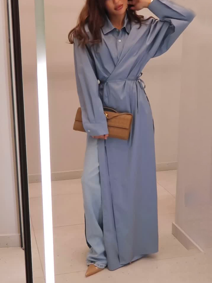 Casual Slit Cotton Shirt Maxi Dress