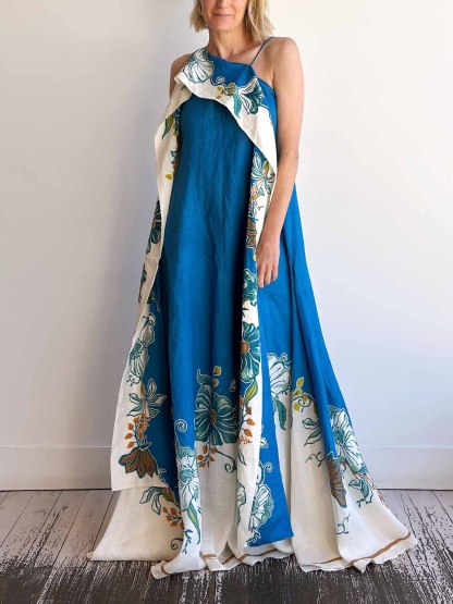 Elegant Tropical Print Asymmetrical Strappy Maxi Dress