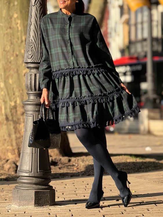 Exquisite Casual Plaid Print Small Fringe Mini Dress
