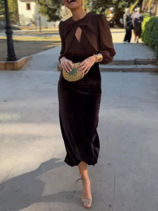 Sexy Long-sleeved Velvet Bodycon Maxi Dress