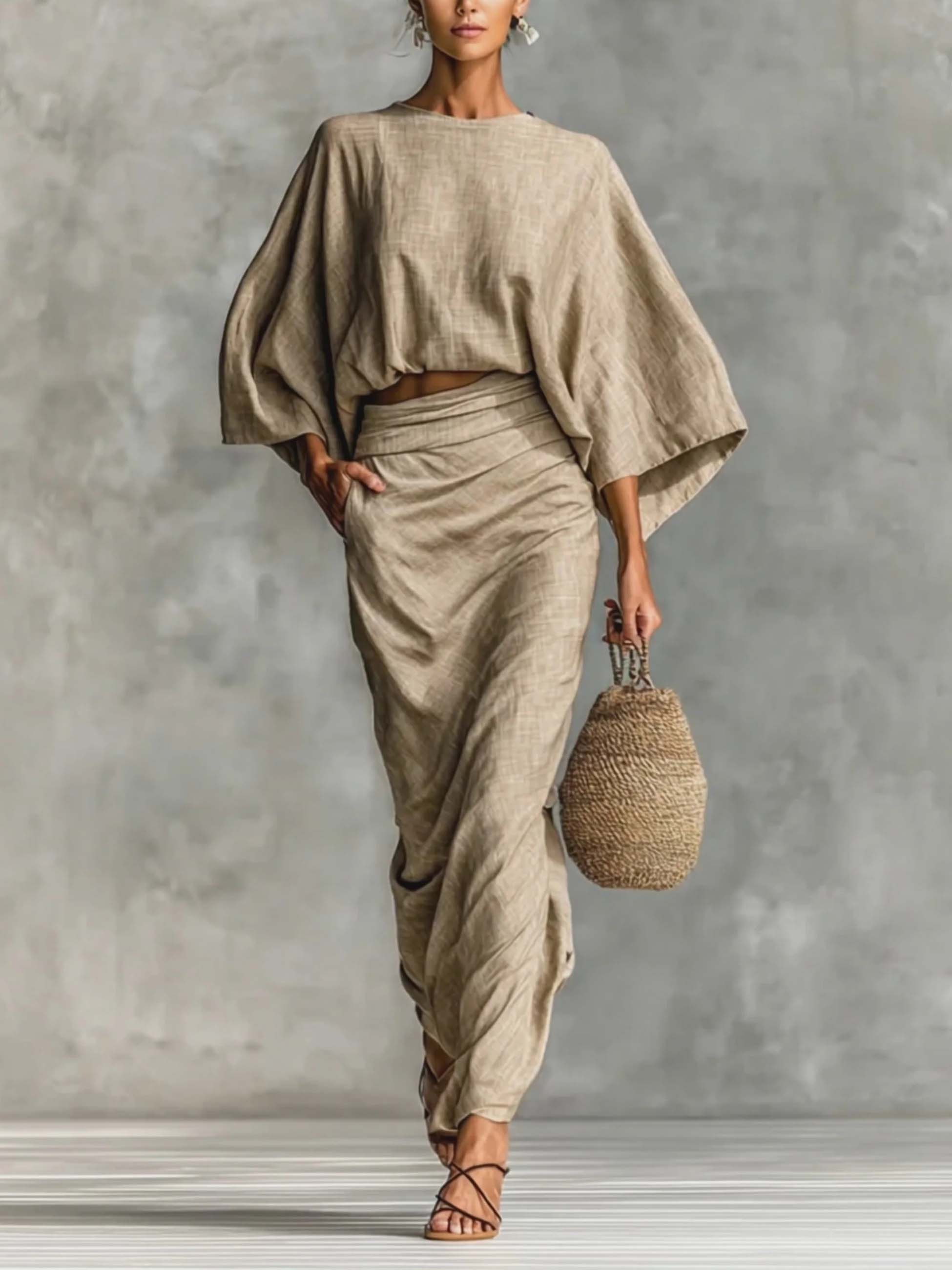 Casual Batwing Sleeve Top & Skirt Two-piece Set