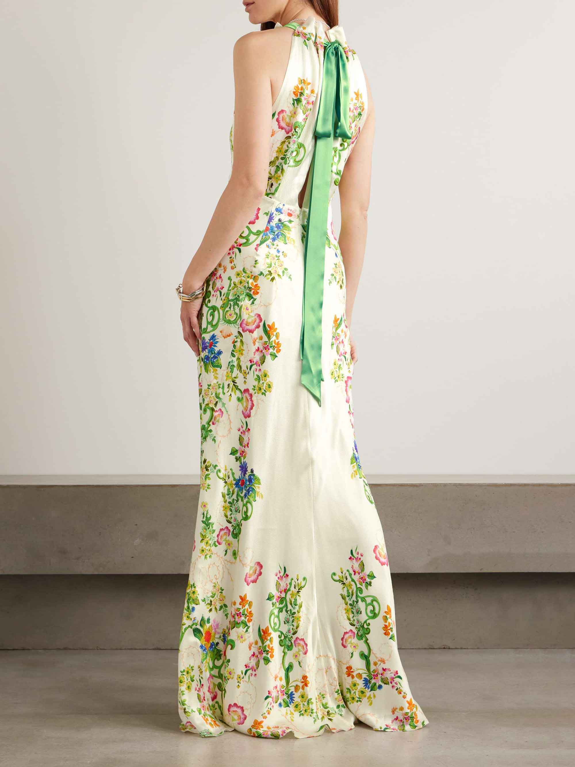 Elegant Refreshing Floral Print Halter Neck Maxi Dress