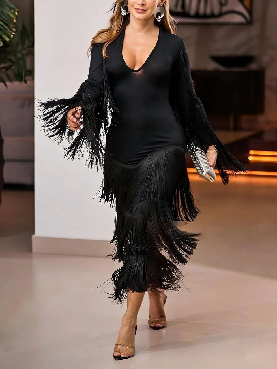 Stunning Tassel V-neck Maxi Dress