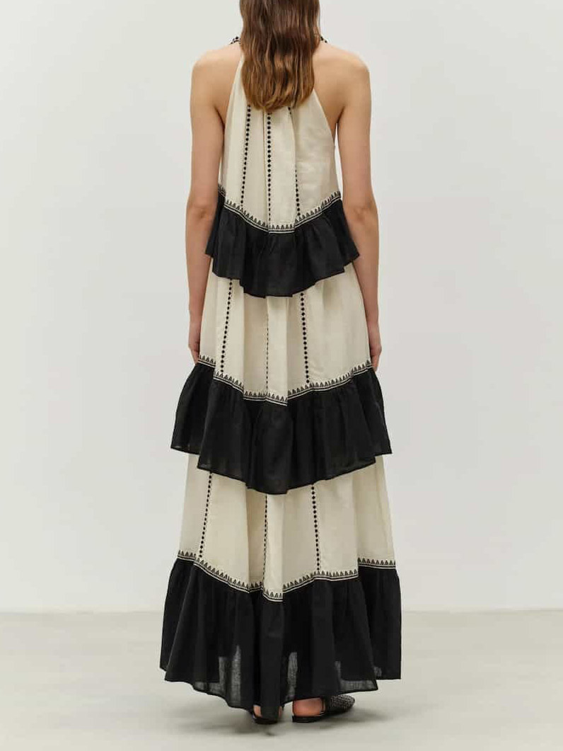 Casual Halter Neck Ruffle Maxi Dress