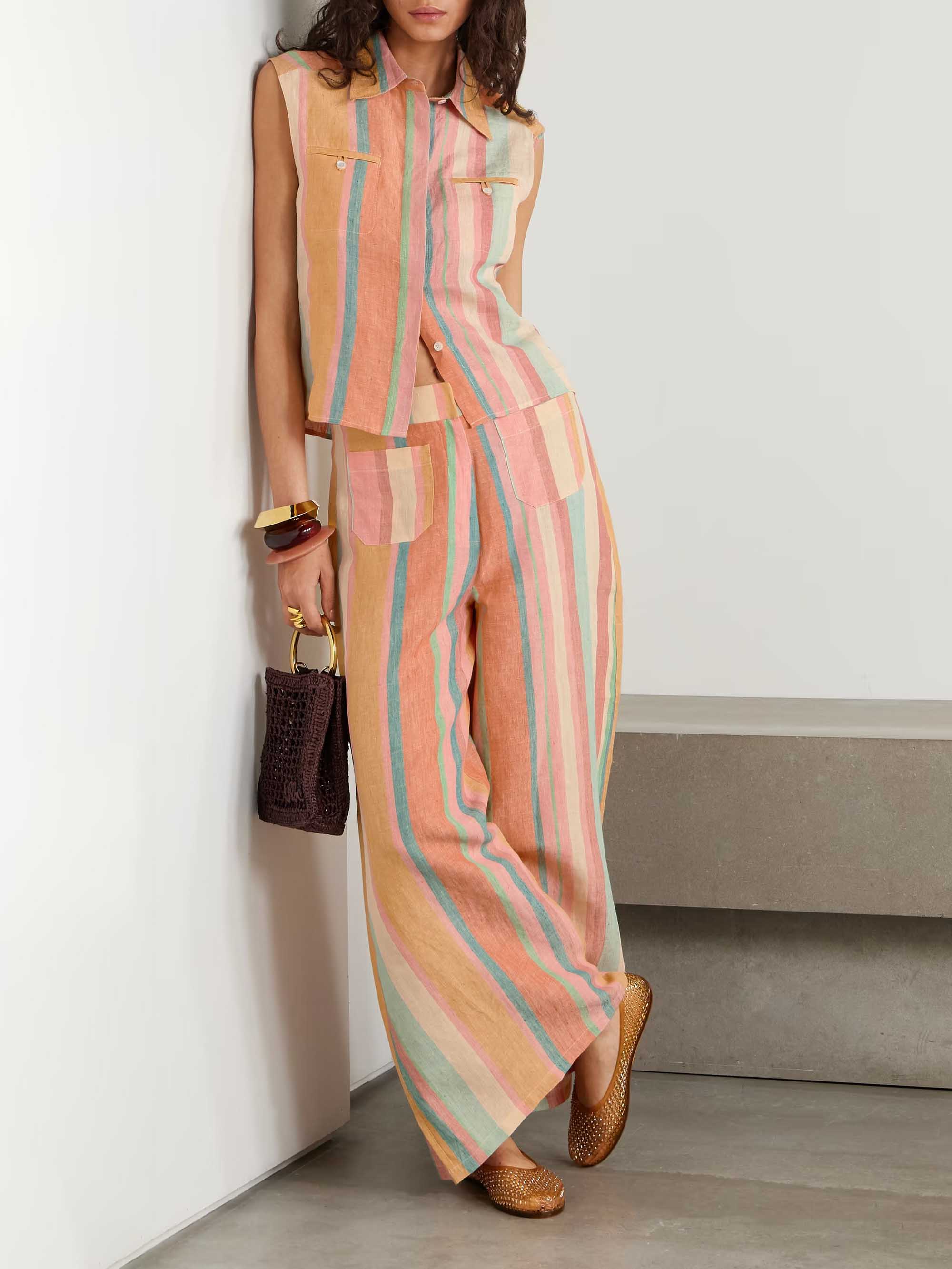 Casual Colorful Stripe Print Wide-leg Pants