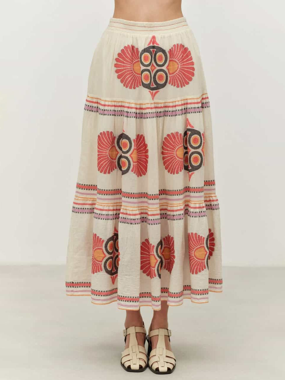 Retro Ethnic Floral Print Cake Skirt