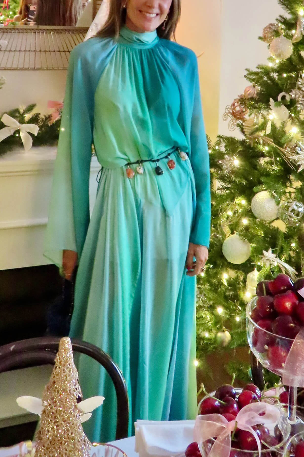 Delicate Gradient Print Draped Raglan Sleeve Maxi Dress