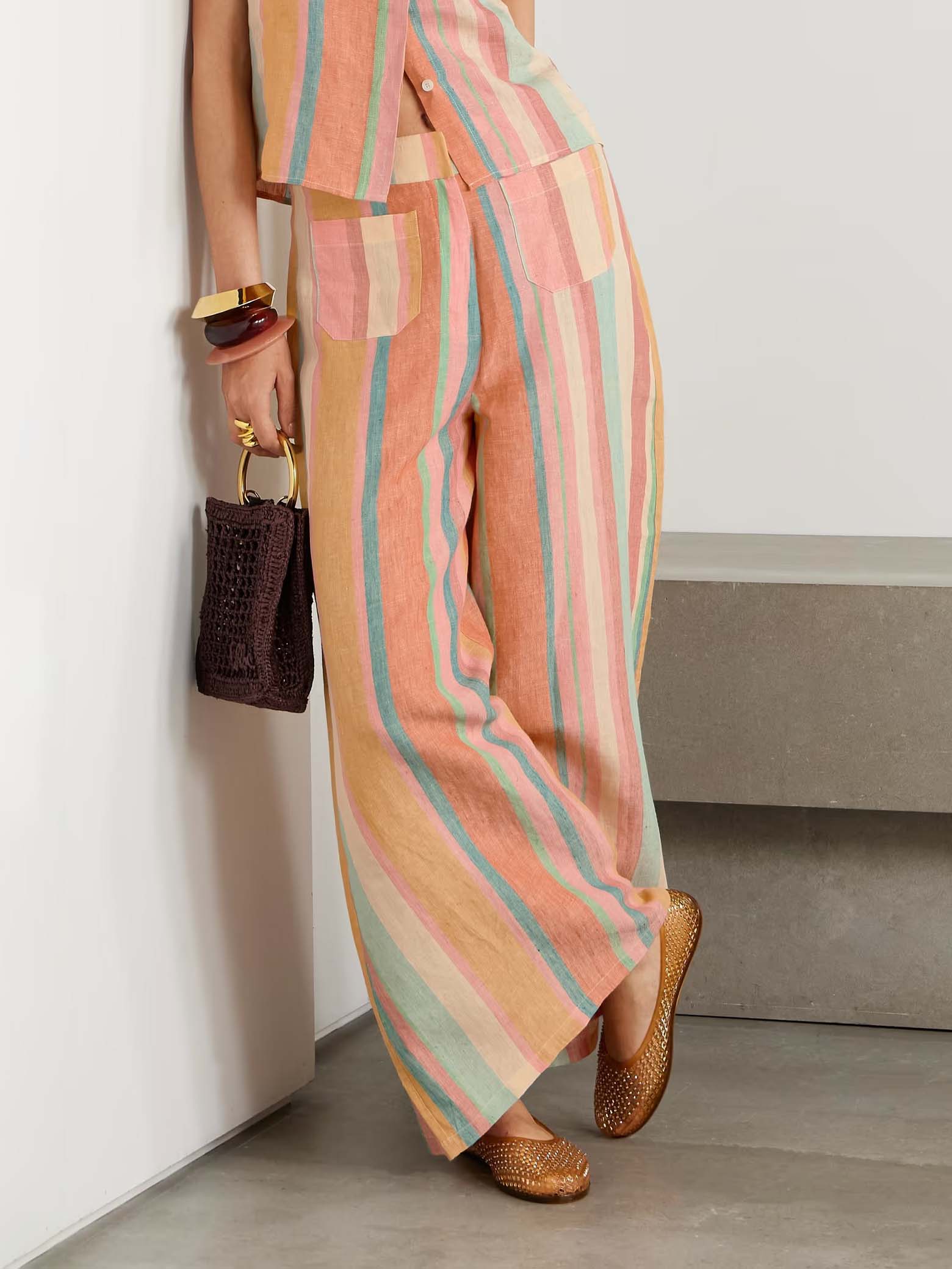 Casual Colorful Stripe Print Wide-leg Pants