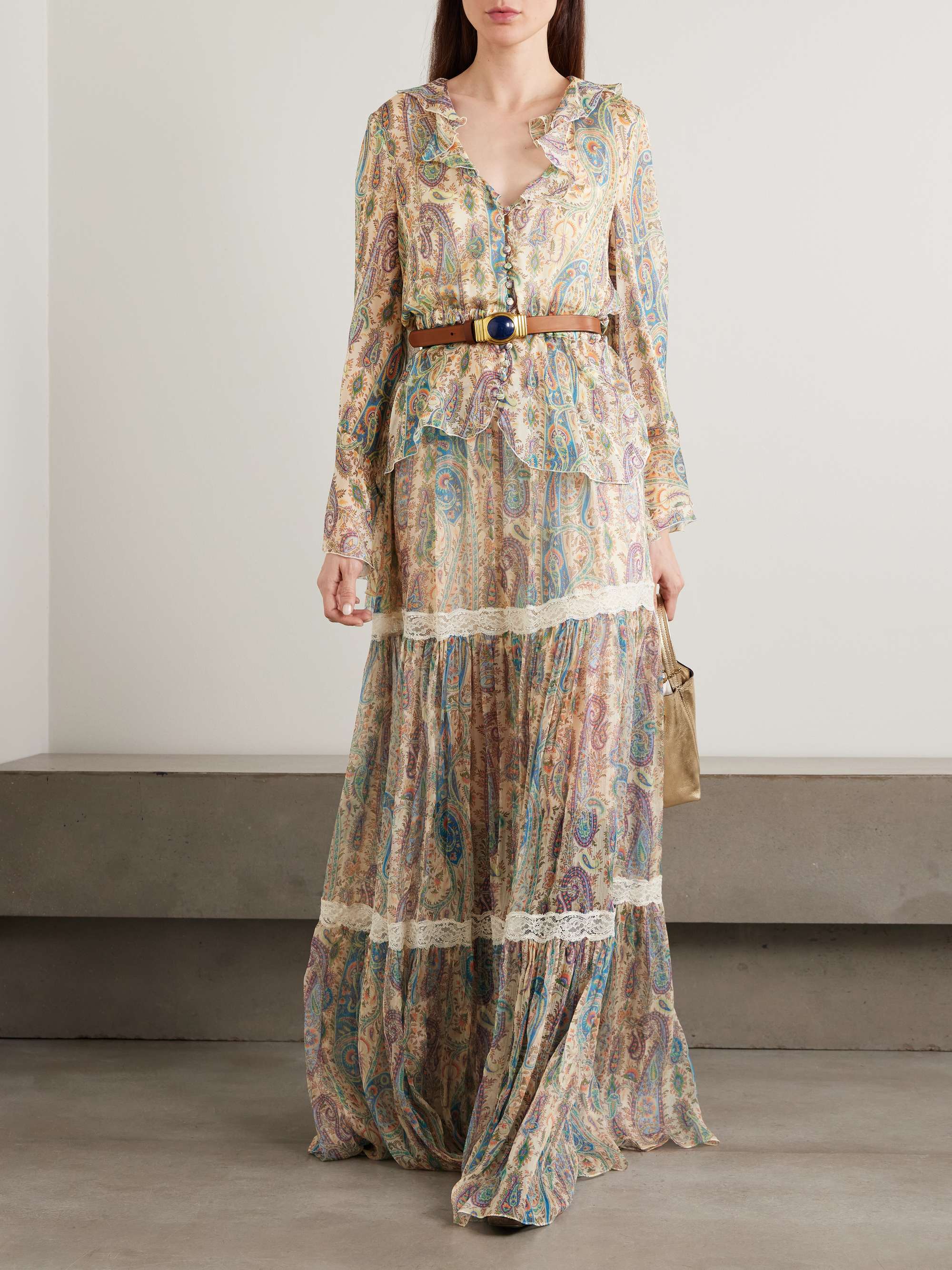 Exquisite Paisley Print Shirt And Skirt Two-piece Set