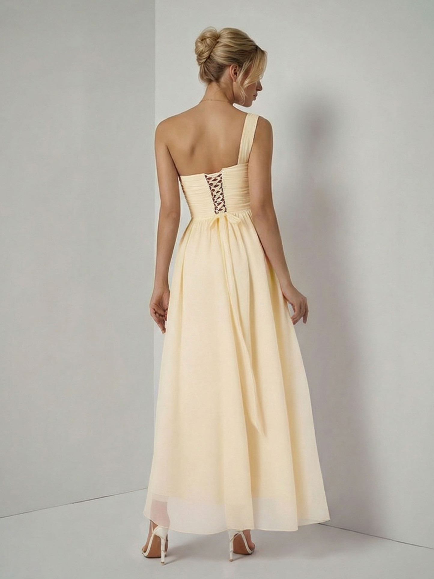Elegant One-shoulder Ruffled Chiffon Maxi Dress