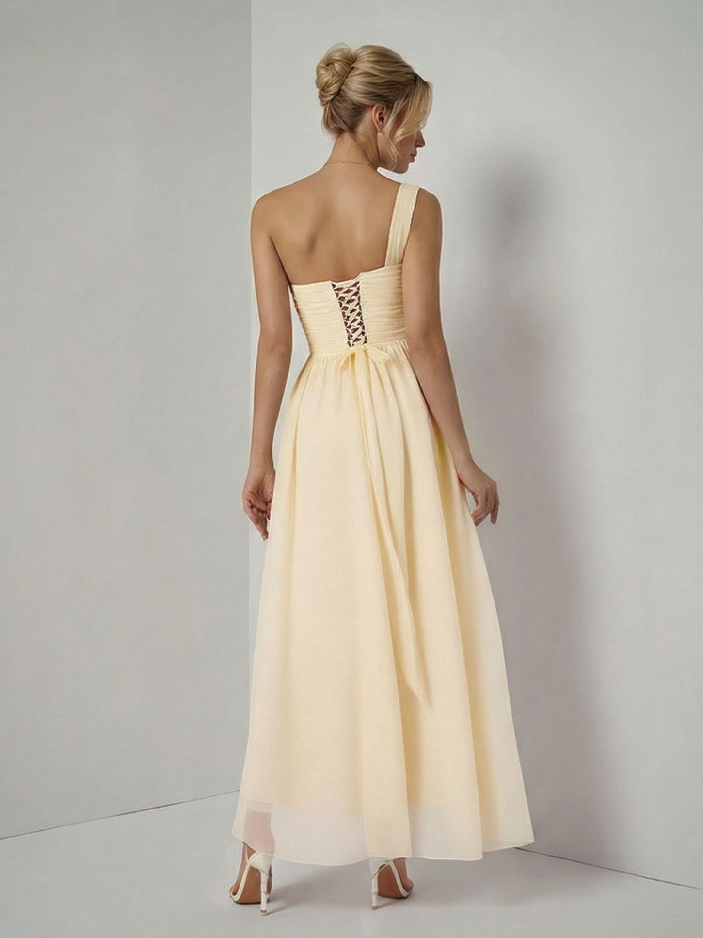 Elegant One-shoulder Ruffled Chiffon Maxi Dress