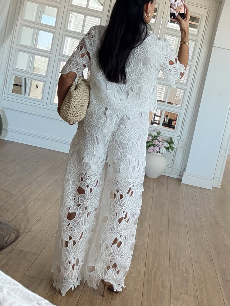 Casual Cutout Lace Wide-Leg Pants