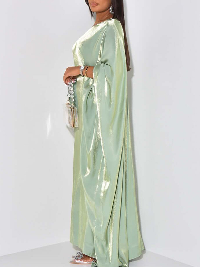 Elegant Shimmering Satin Kaftan Maxi Dress