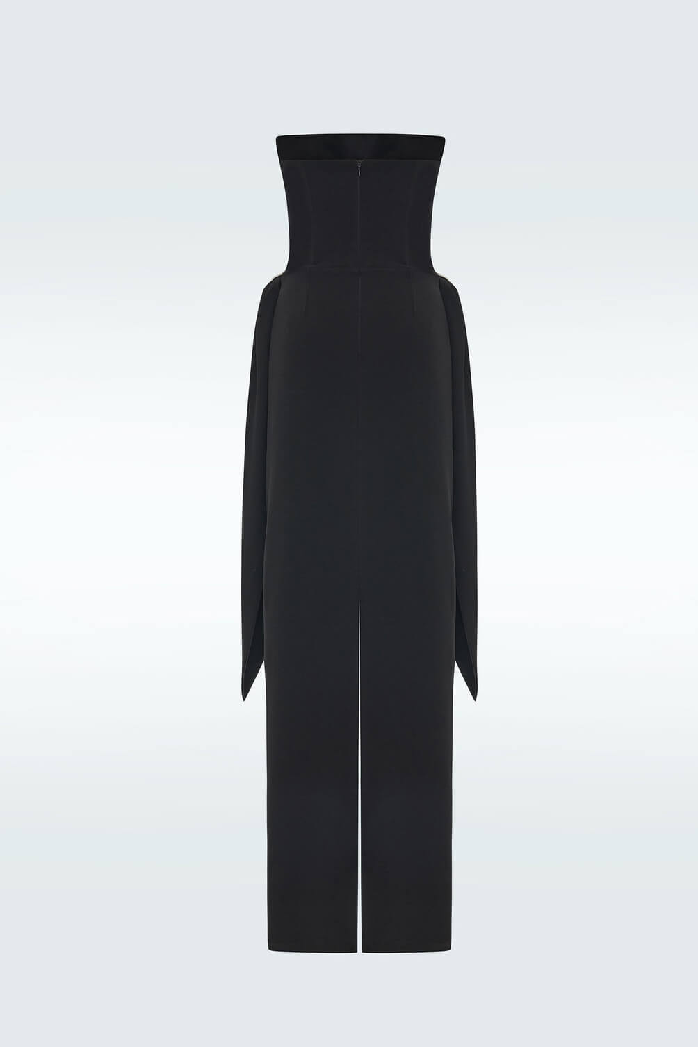 Elegant Black Strapless Ruched Metal Buckle Detail Maxi Dress