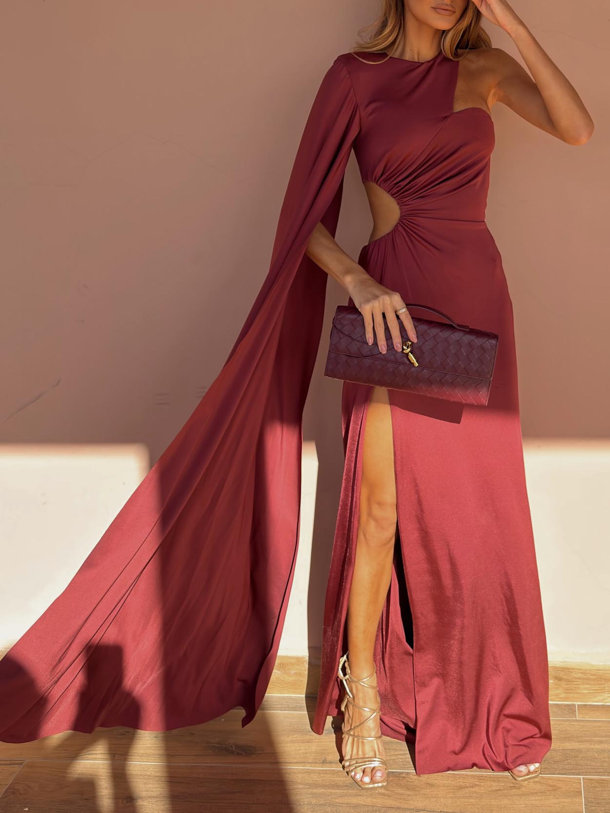 Sexy One-Shoulder Cutout Slit Maxi Dress