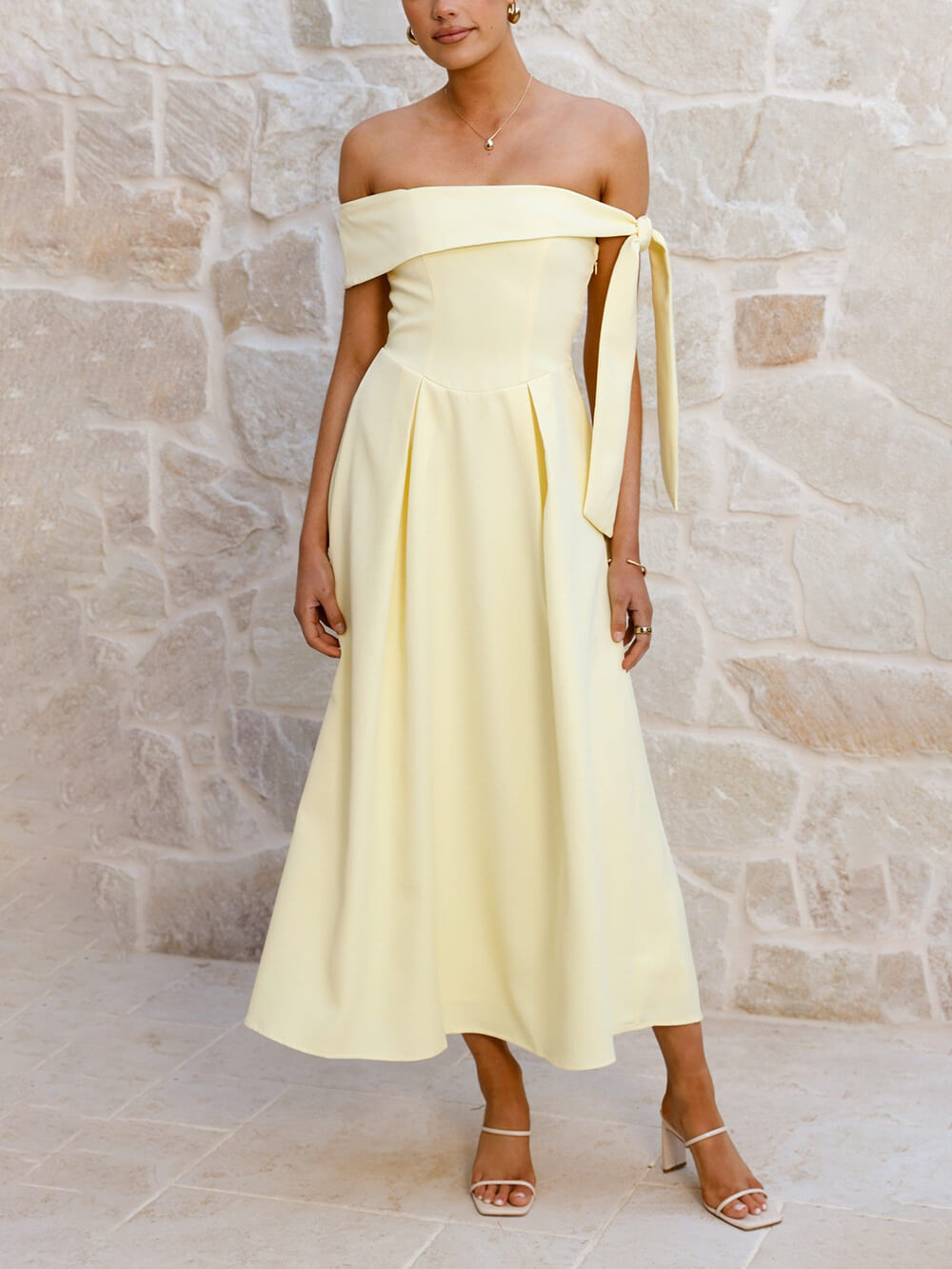 Elegant Off-Shoulder Tie Ruched Midi Dress