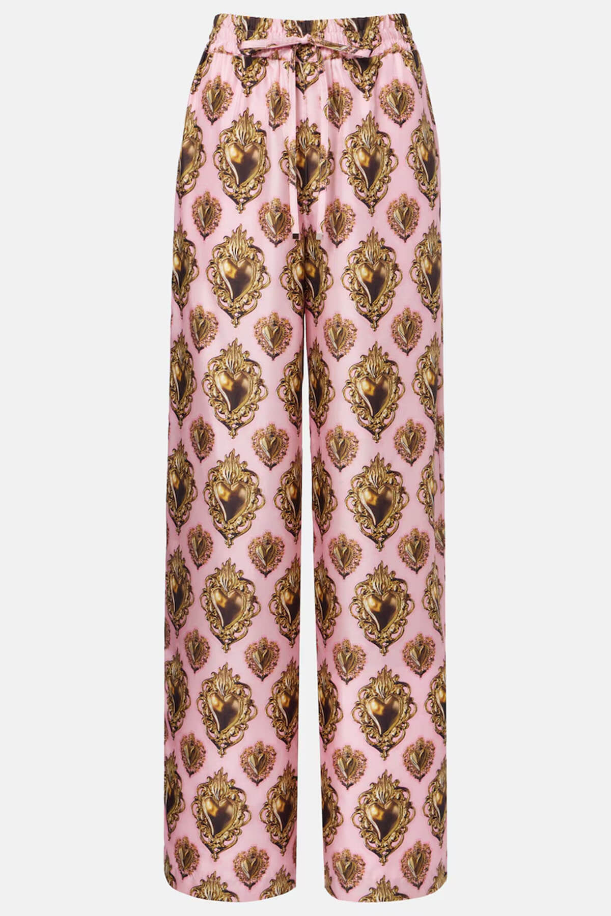 Exquisite Printed High-Waisted Satin Wide-Leg Pants