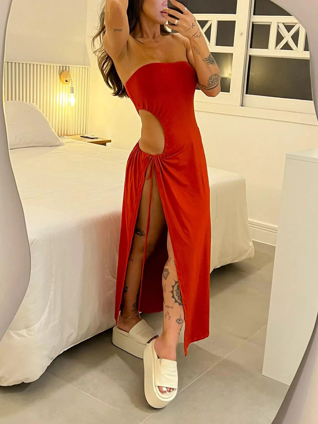 Sexy One-Shoulder Cutout High Slit Maxi Dress