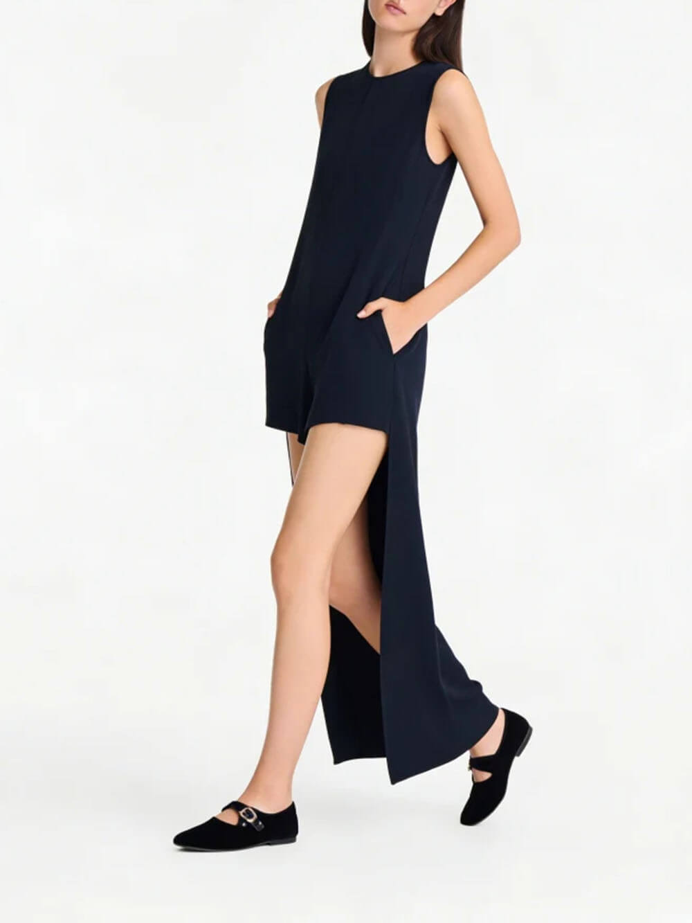 Unique Minimalist High/Low Hem Sleeveless Jumpsuit