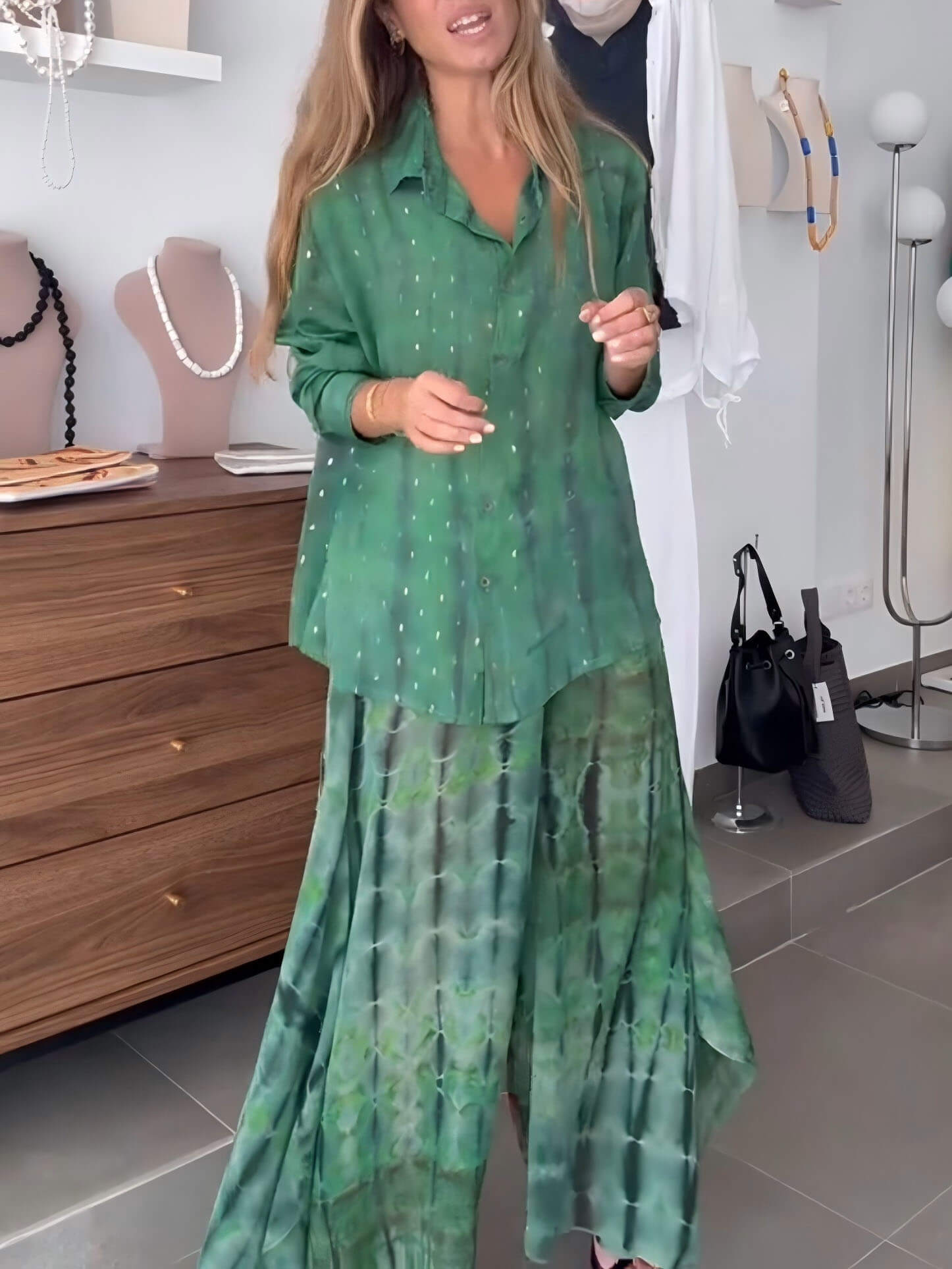 Unique Floral Print Chiffon Loose Button-Up Top