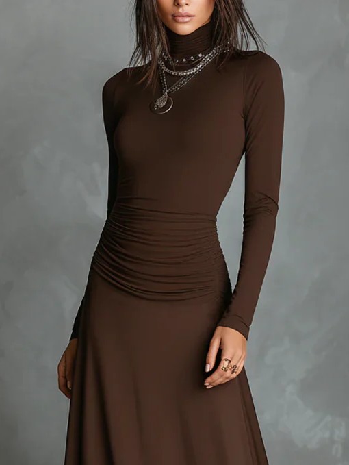 Casual High-neck Pleated Maxi Dress