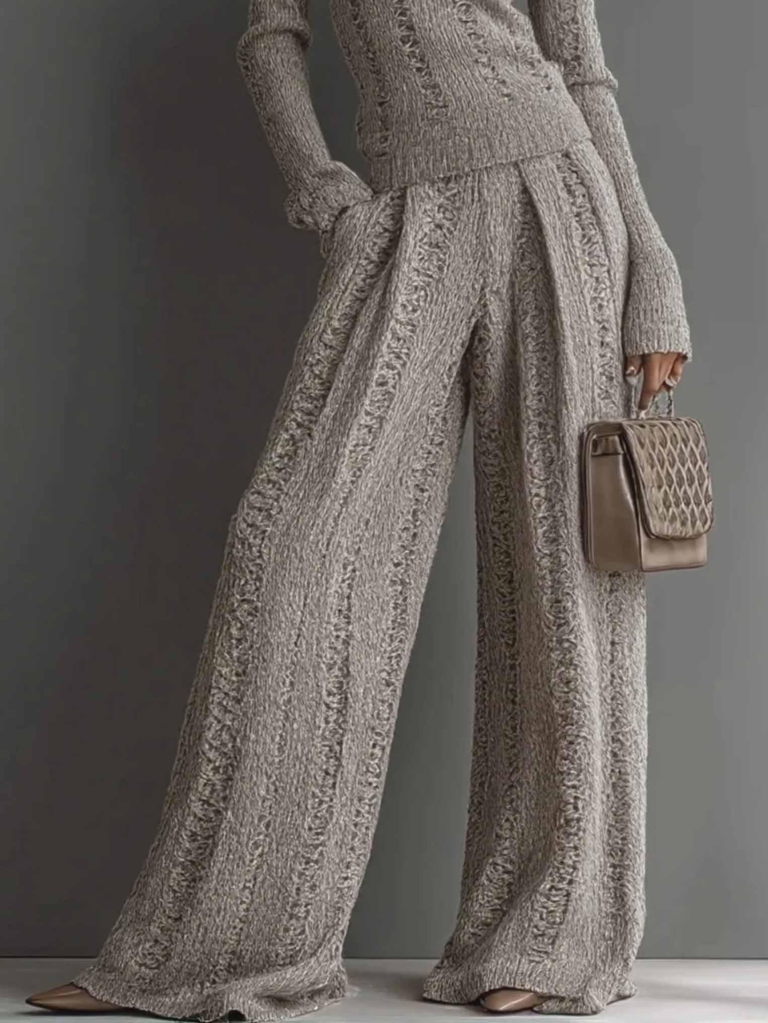 Casual High-Waisted Knit Wide-Leg Pants