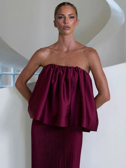 Elegant Pleated Two-piece Skirt Set