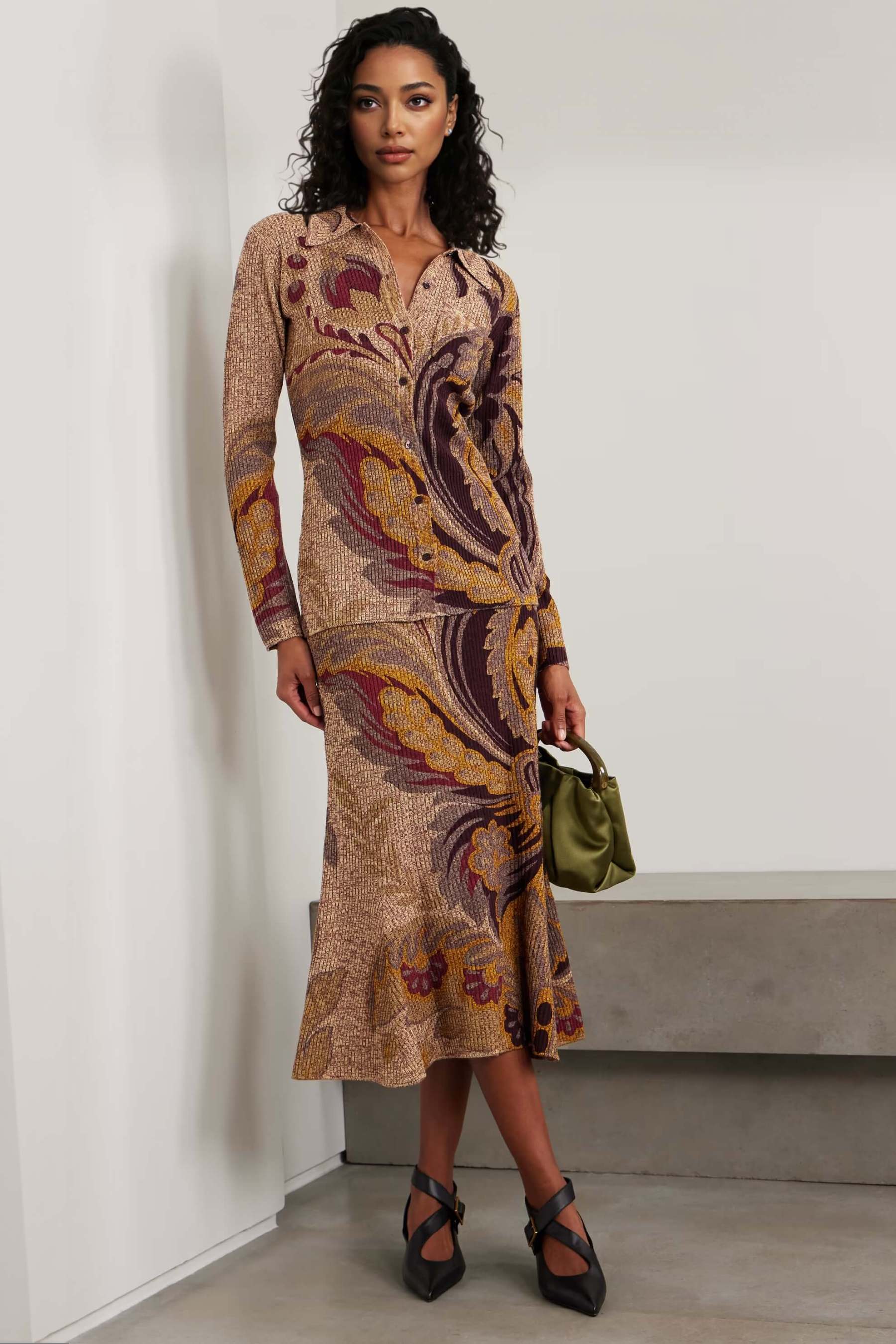 Fashion Paisley Print Gradient Knit Cardigan