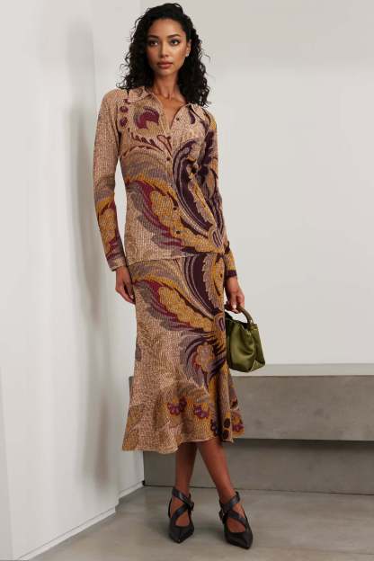 Fashion Paisley Print Gradient Knit Cardigan