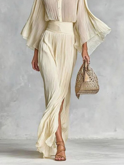 Elegant Pleated Top & Skirt Two-Piece Set