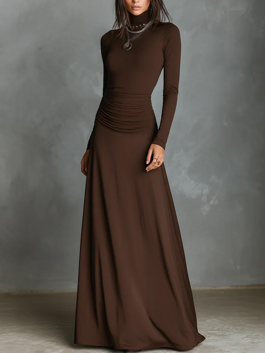 Casual High-neck Pleated Maxi Dress