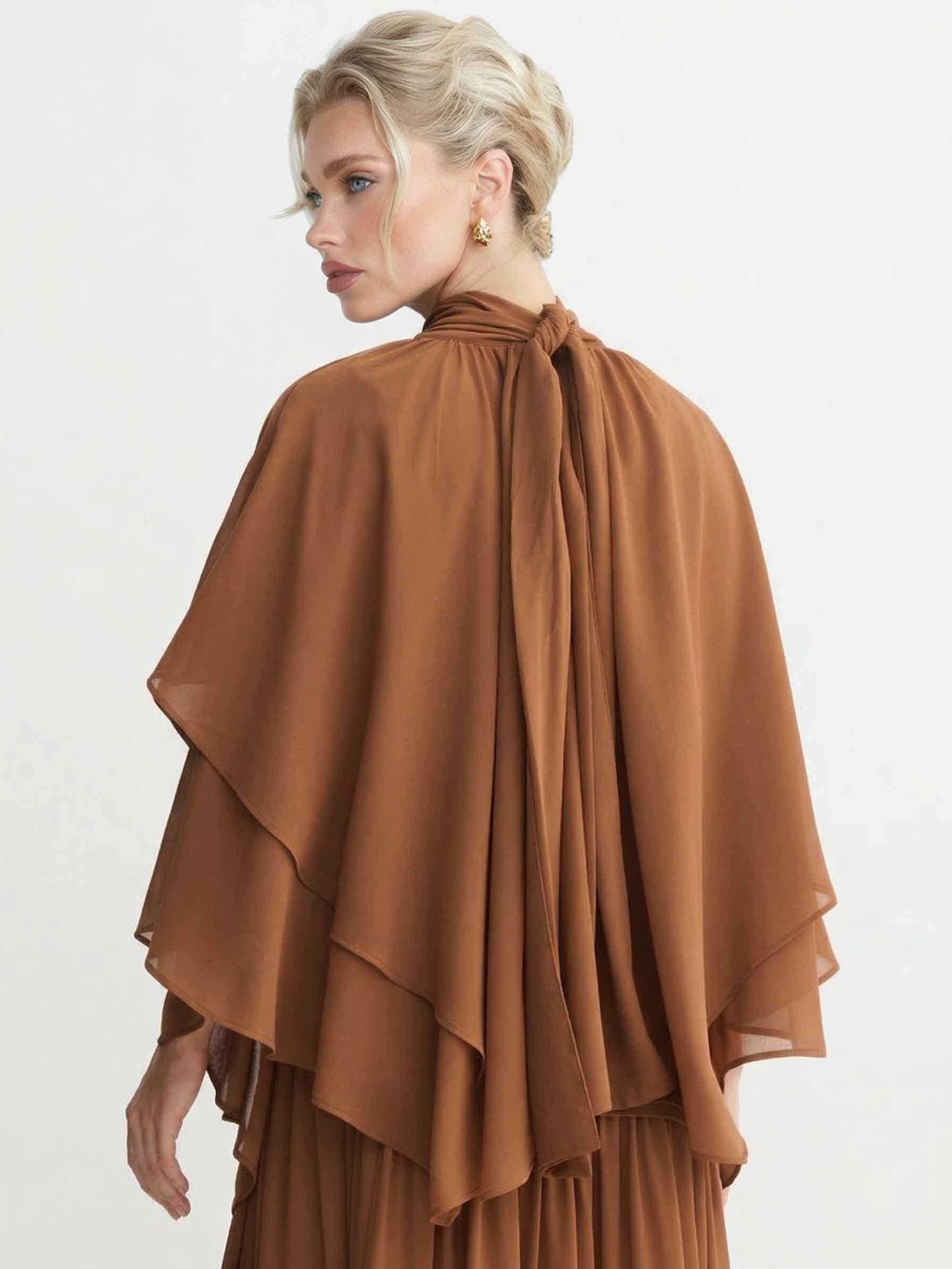 Elegant Chiffon Cape Top And Tiered Maxi Skirt Two-Piece Set