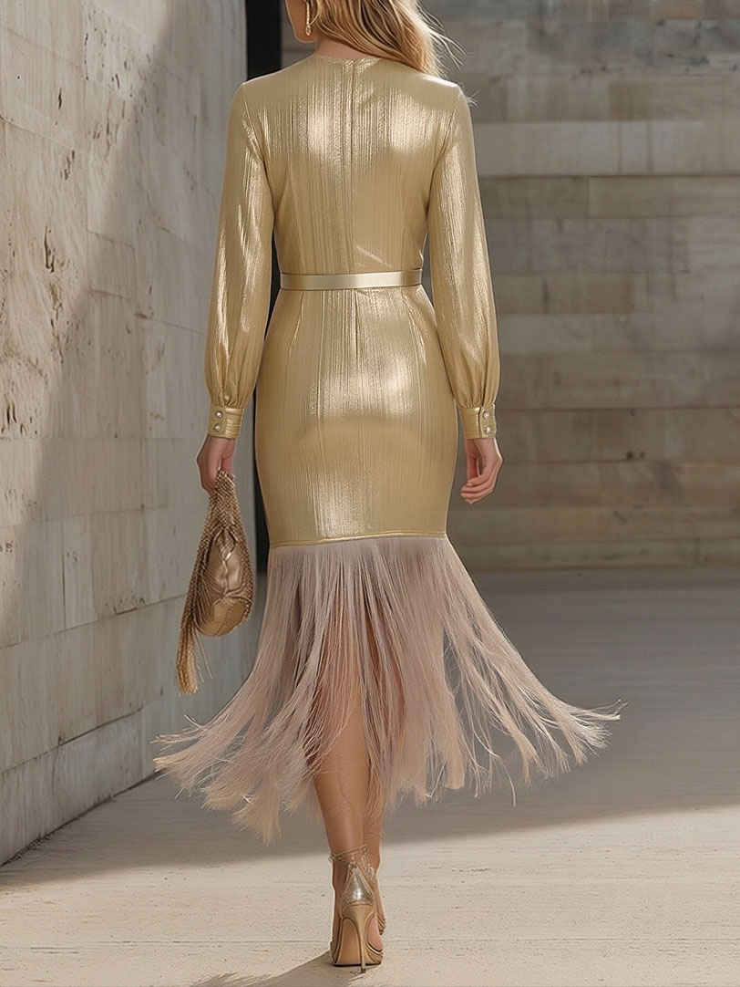 Elegant Tassel Wrap-around Slim-fit Maxi Dress