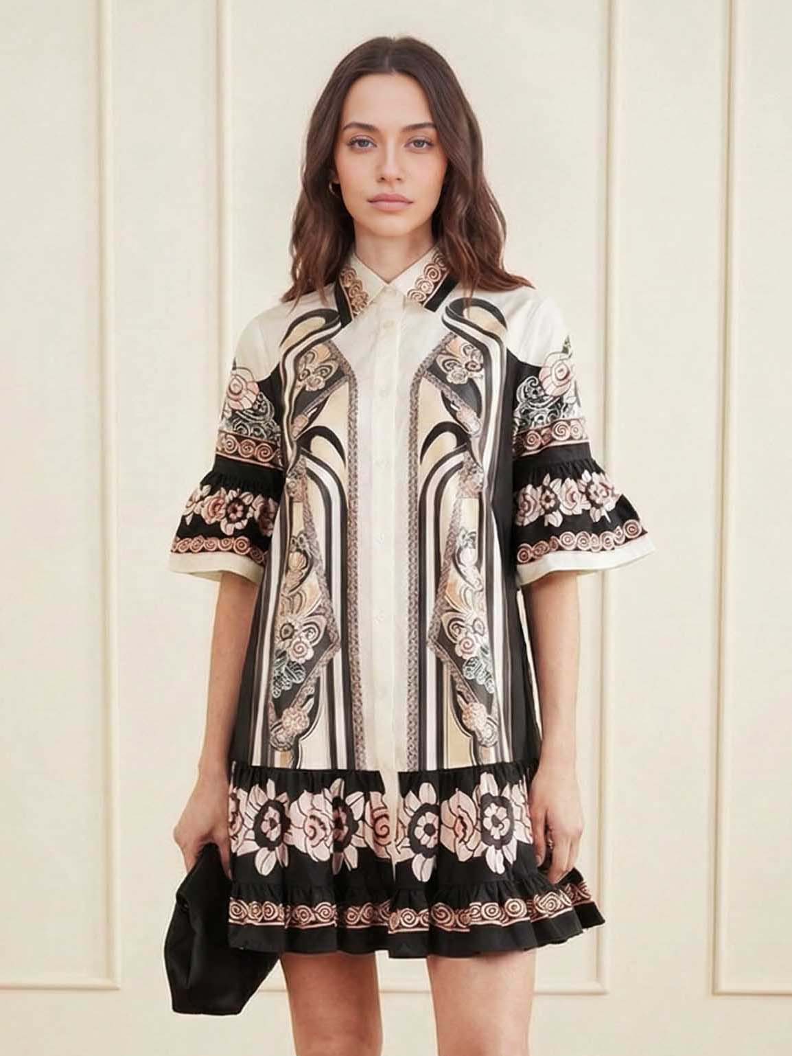 Elegant Satin Abstract Print Mini Dress