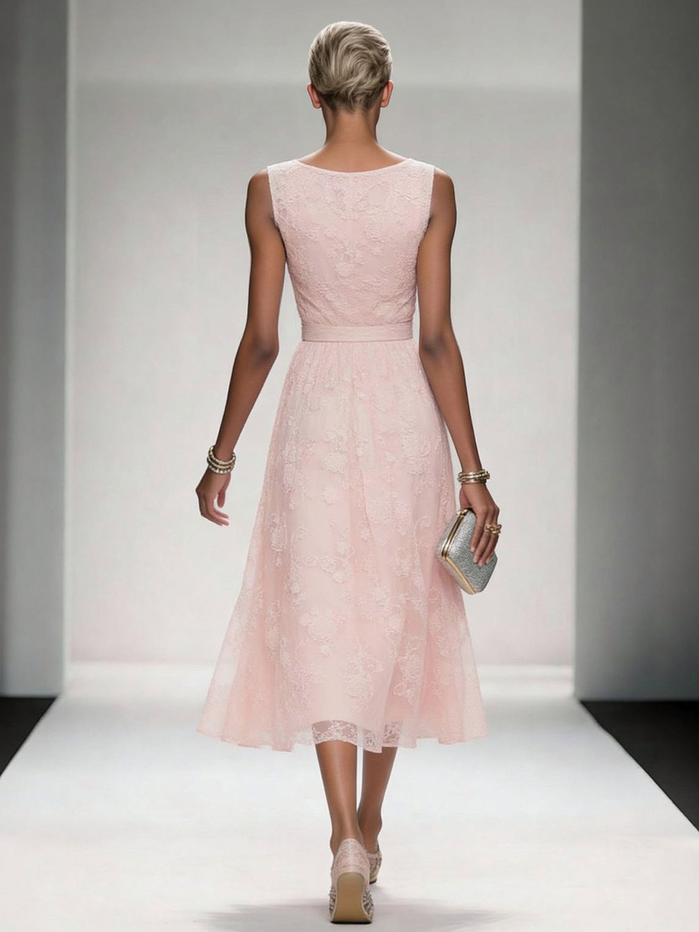Elegant V-Neck Lace Embroidered Tie-Front Midi Dress
