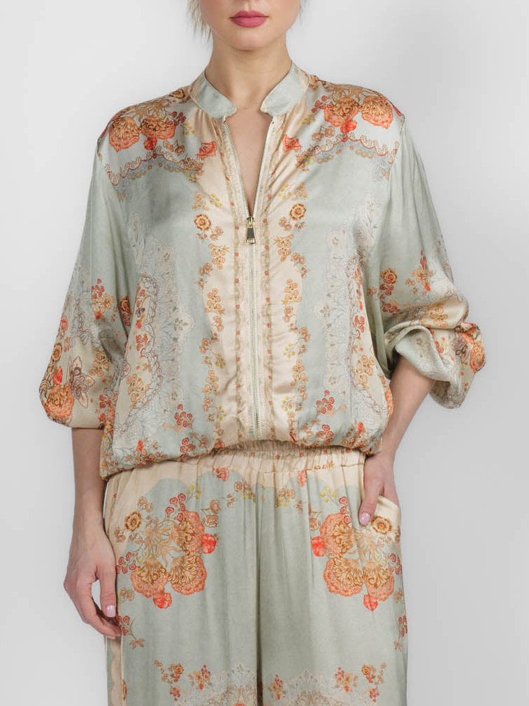 Retro Paisley Print Satin Shirt