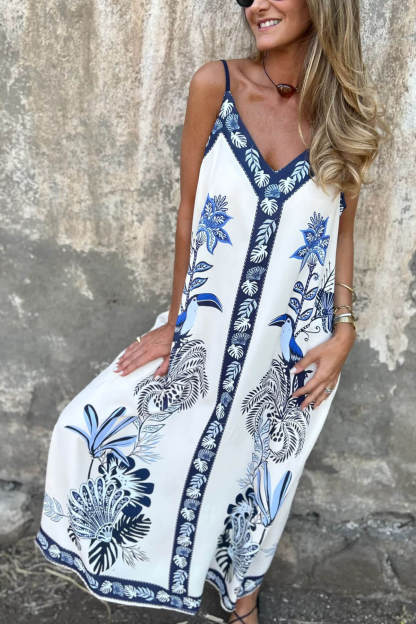 Unique Floral Print V-neck Casual Maxi Dress