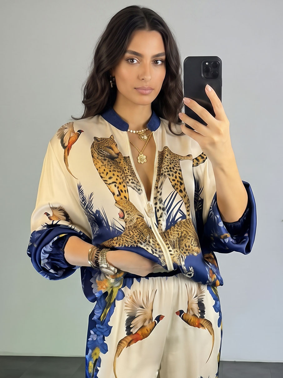Exotic Jungle Print Wide Leg Pants