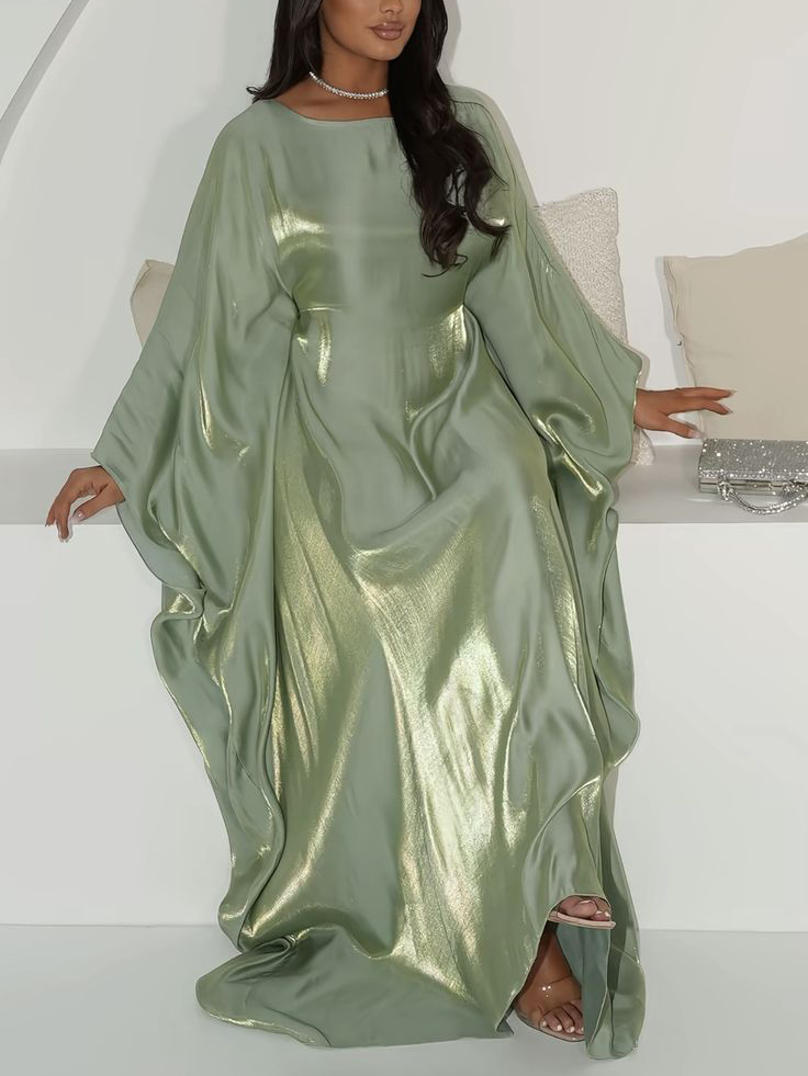 Elegant Shimmering Satin Kaftan Maxi Dress