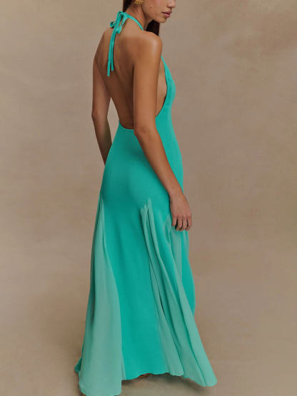 Exquisite Sexy Knit Mesh Splice Spaghetti Strap Maxi Dress