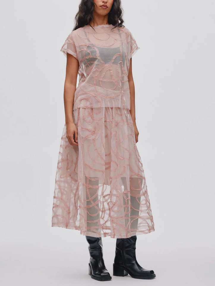 Elegant Jacquard Tulle Skirt Two-Piece Set