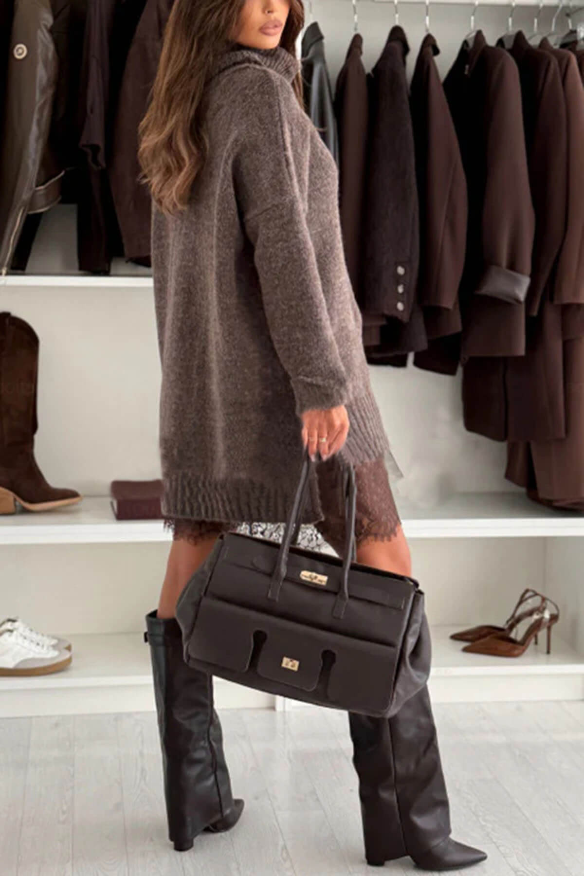 Casual Knit Turtleneck Long Sleeve Relaxed Sweater