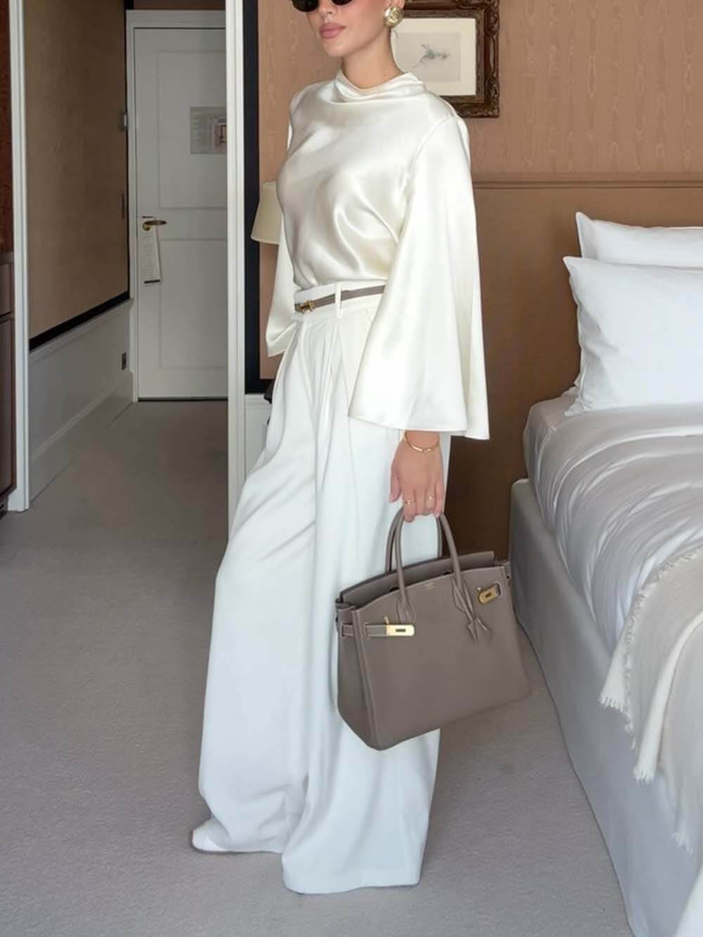 Exquisite Pleated Pocket Wide-Leg Pants