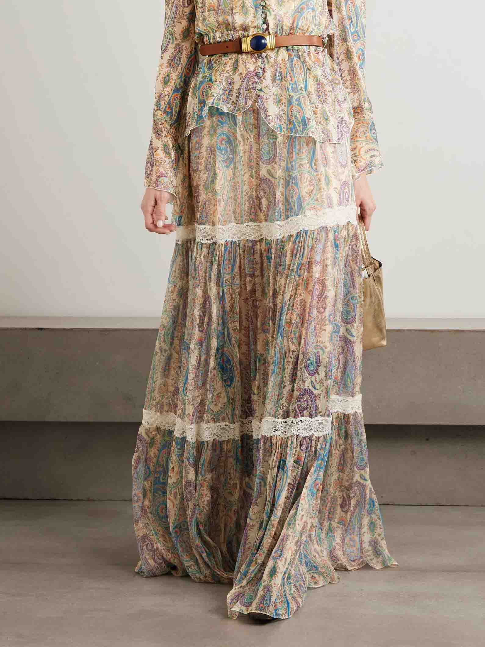 Exquisite Paisley Print Ruffle Collar Shirt