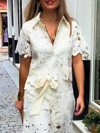 Casual Cutout Lace Wide-Leg Pants