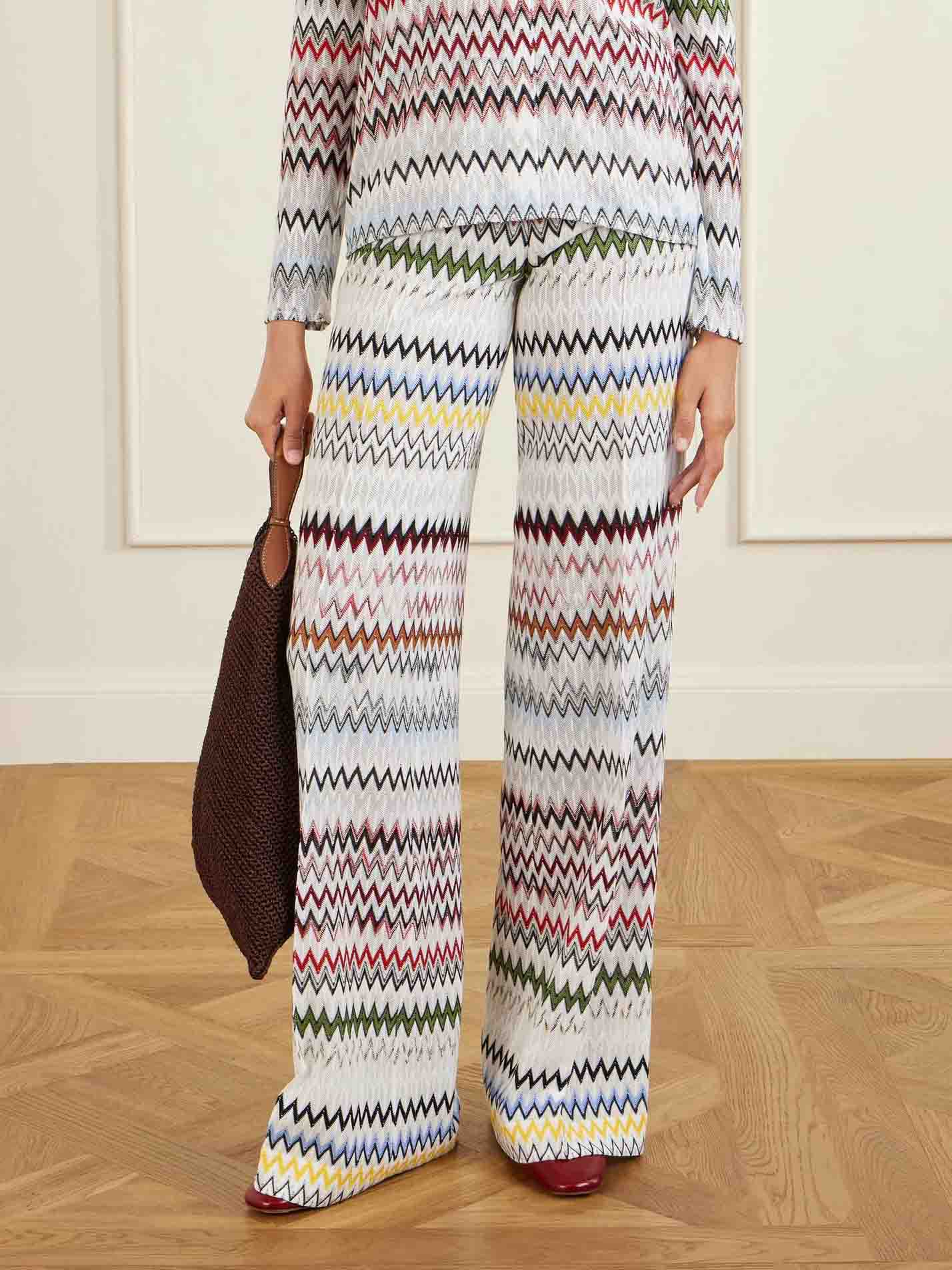 Geometric Zigzag Print Wide-Leg Pants