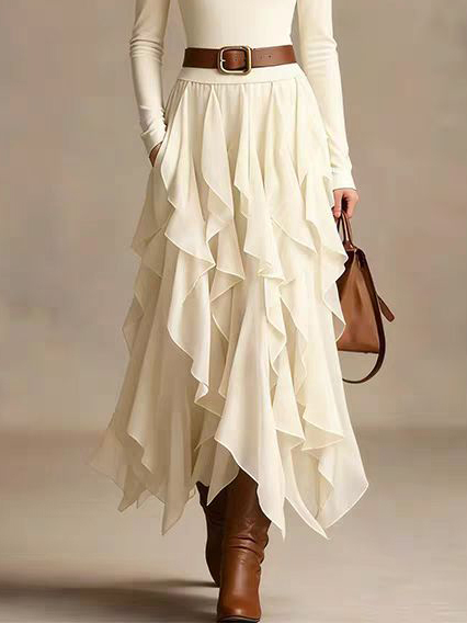 Casual Irregular Ruffled Off-Shoulder Maxi Dress