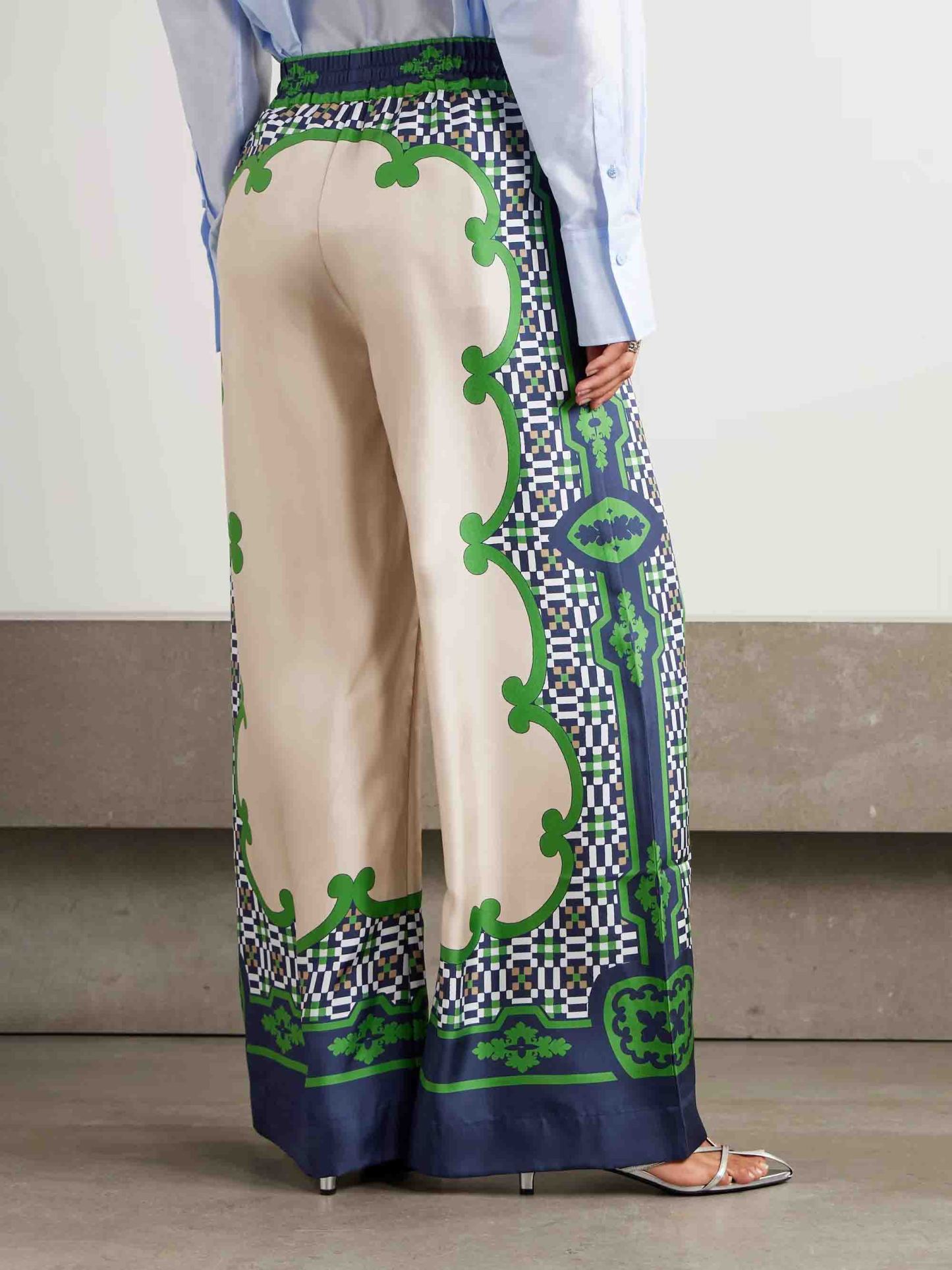Unique Geometric Print Satin Wide-leg Pants