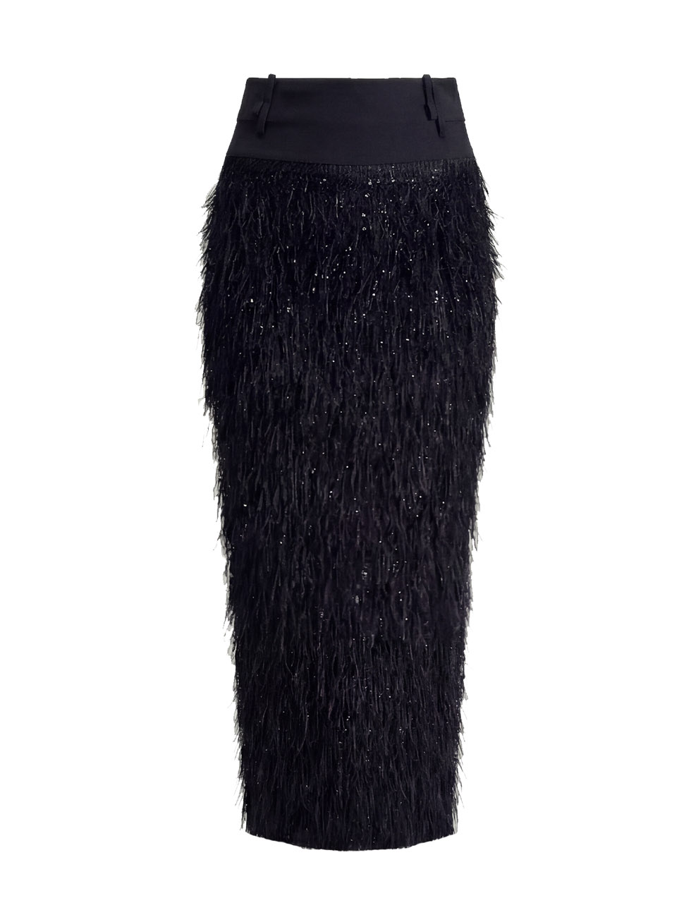 Elegant Satin Top & Sequin Feather Midi Skirt Two-Piece Set